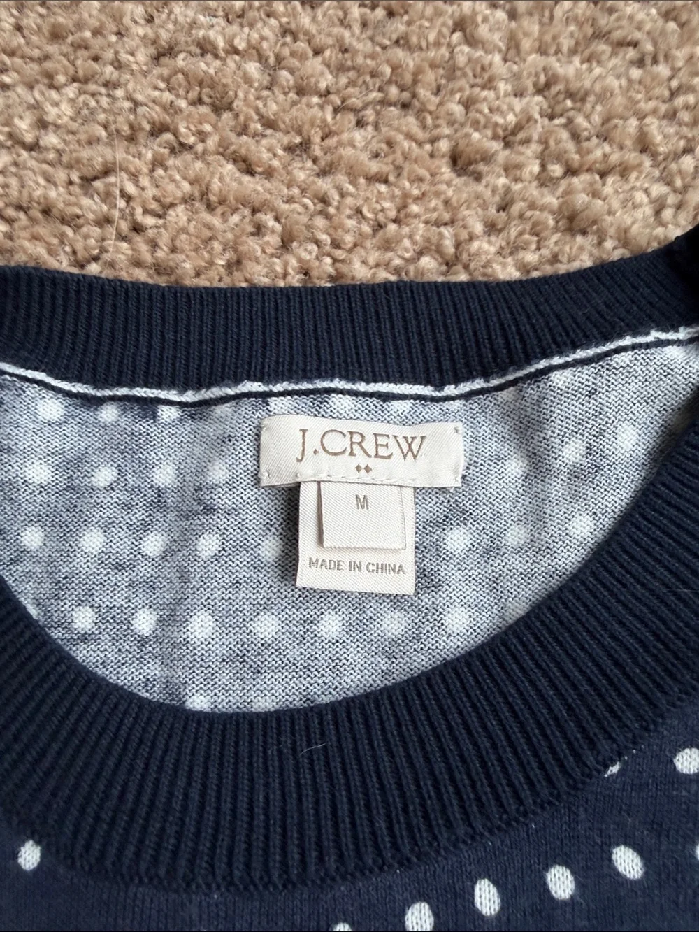 J. Crew Navy and White Polka Dot Sleeveless Knit Top Size M